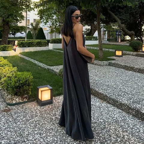 MUJER Black Slip Long Dress - Sexy Backless Maxi Dress