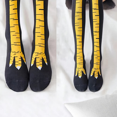 Trendy Cartoon Funny Chicken Claw Knee High Socks for Women - Fitness & Casual