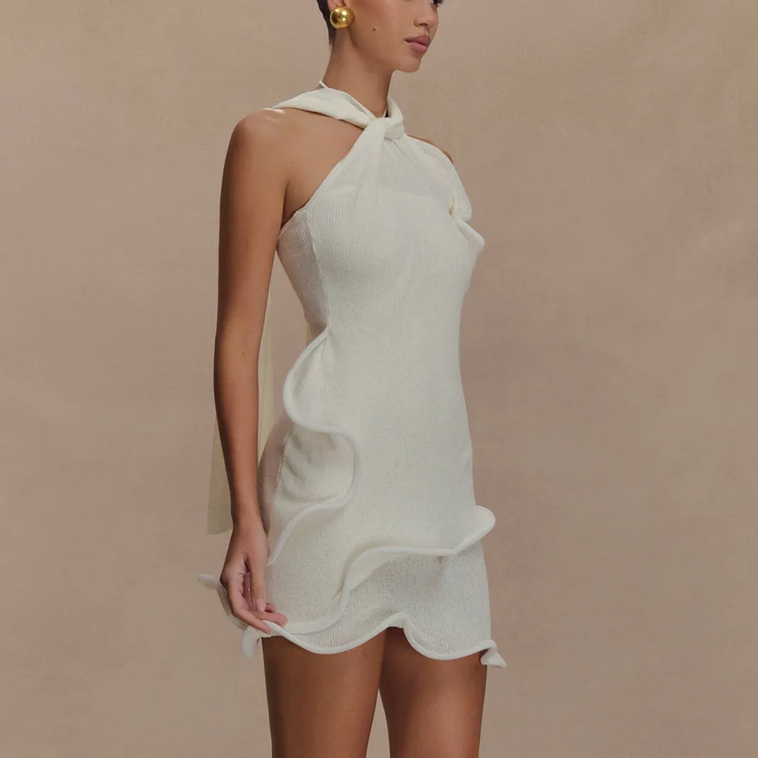 Hirigin Women Knitted Halter Mini Dress