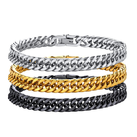 Stylish Double Curb Chain Bracelets for Men and Boys - Stainless Steel Miami Link Wristband