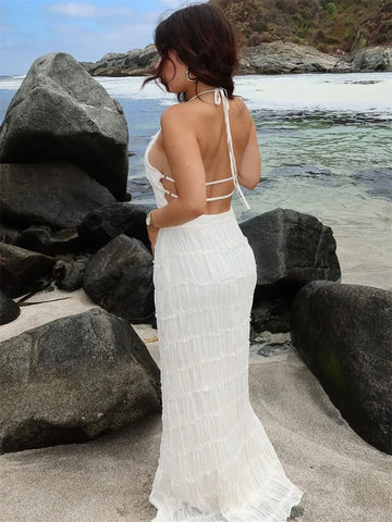 Tossy Dames Lente Mode Patchwork Maxi Jurk - Vetersluiting Rugloze Hoge Taille Effen Strandjurk 2025