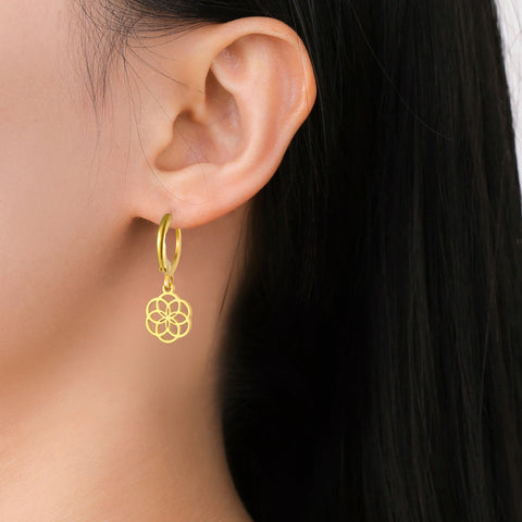 Flower of Life Drop Earrings - Stainless Steel Sacred Geometry Jewelry for Women and Girls