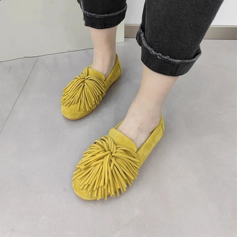 AIYUQI Women's Flat Shoes Genuine Leather 2025 New Tassel Women's Loafers Large Size Ballet Mary Jane Shoes For Women
