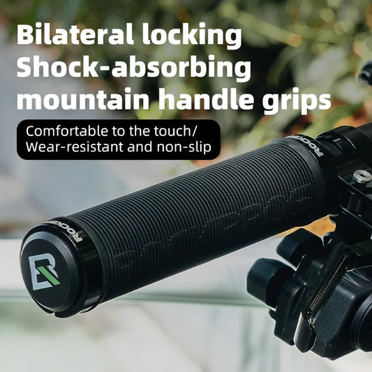 ROCKBROS Bicycle HandleBar Grips - Soft Rubber MTB Mountain Bike Grips with Dustproof Cover and Aluminum Alloy Lock Ring