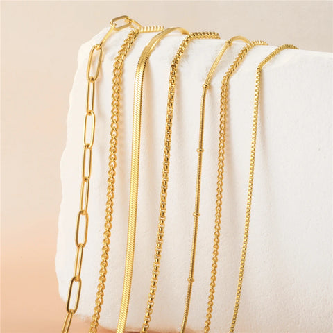 Skyrim Stainless Steel Gold Color Chain Necklace for Women – Minimalist Cuban Paperclip Twisted Snake Chain Fashion Jewelry