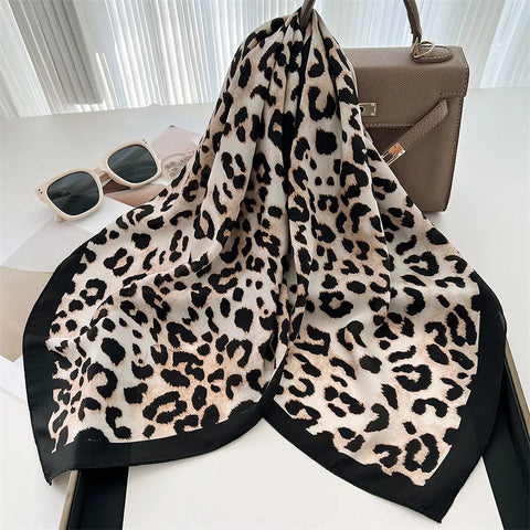 Luxury Leopard Print Silk Scarf - 70cm