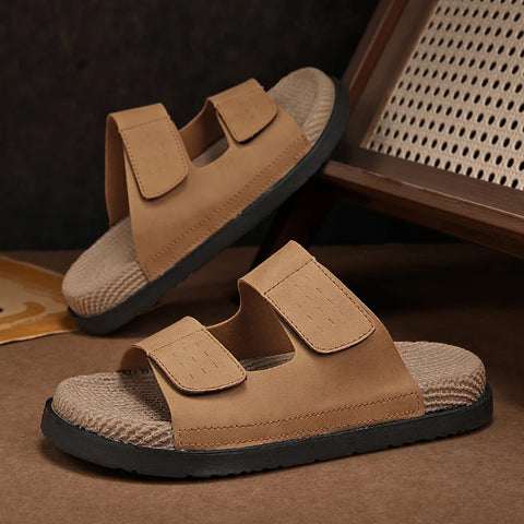 Men's Casual Leather Slippers - Quick Dry Summer Sandals
