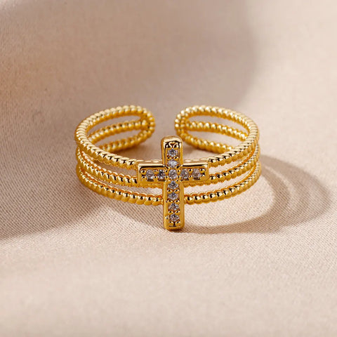 New Zircon Cross Rings for Women - Adjustable Stainless Steel Luxury Wedding Jewelry Gift 2025