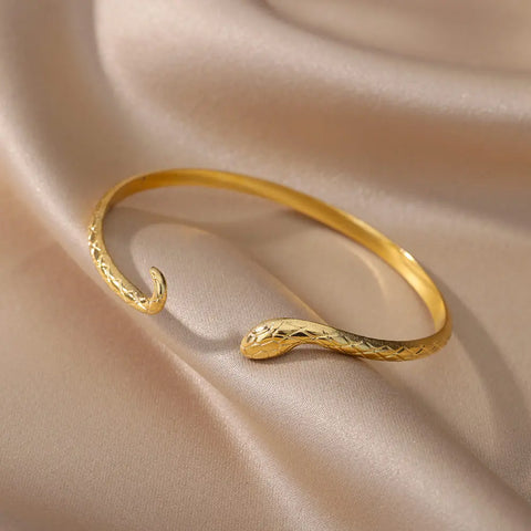Vintage Snake Bangle Bracelet for Women - Stainless Steel Animal Aesthetic Jewelry