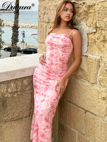 Dulzura Elegante zomerjurk met bloemenprint en gerimpelde rug voor dames