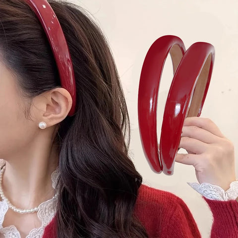 Retro rode leren spons hoofdband - stijlvolle haarband voor vrouwen