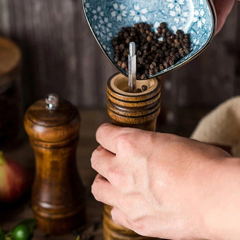 Classical Oak Wood Pepper Spice Mill Grinder Set - Adjustable Ceramic Grinding Core