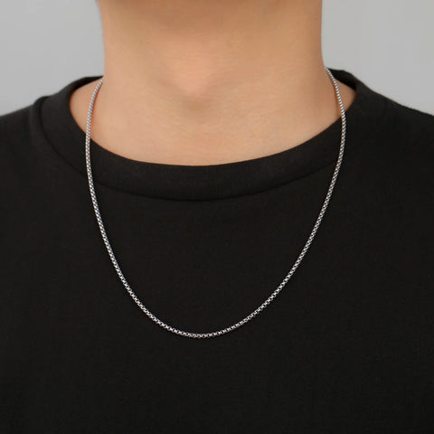 Skyrim Stainless Steel Gold Box Chain Necklace for Men and Women - Minimalist Punk Jewelry 2-7mm Thick