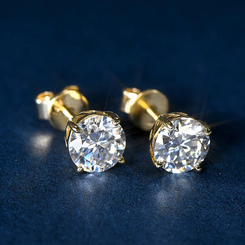 IOGOU 14K Gold Moissanite Stud Earrings – 6mm Screw Back Unisex Design