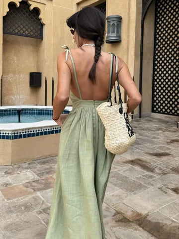 TARUXY Sexy Backless Beach Dress for Women - Elegant V Neck Maxi Sundress