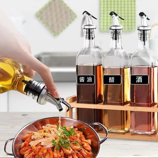 Leak-proof Oil Bottle Stopper with Rubber Lock Plug Seal - Food Grade Plastic Nozzle Sprayer