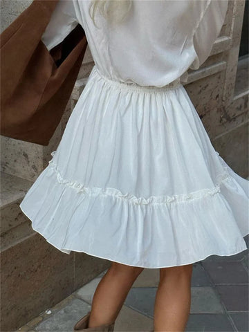Tossy Ruffled V-hals witte mini-jurk - Elegante lange mouwen veterjurk voor vrouwen