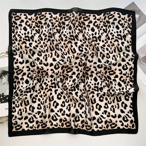 Luxury Leopard Print Silk Scarf - 70cm