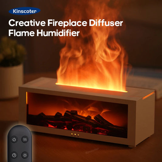 Creative Fireplace Air Humidifier Aroma Essential Oil Diffuser with LED Light & Remote Control
