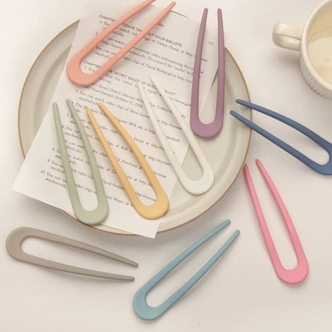 Fashion Candy Color Hair Sticks for Women - Elegant U Shape Hair Clips & Pins