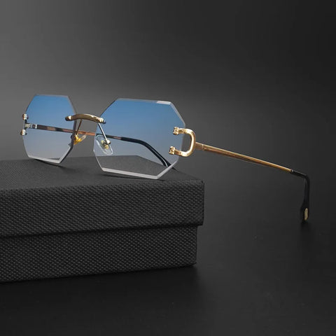 CATERSIDE Randloze Octagon Gradient Zonnebril – Vintage UV400 Unisex Zonnebrillen voor Reizen, Feesten en Zaken
