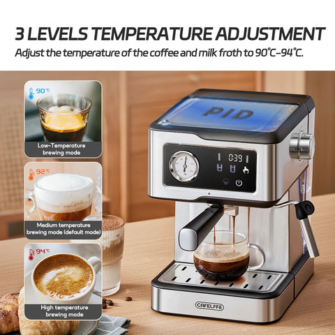 Cafelffe Stainless Steel Espresso Coffee Machine with Milk Frother