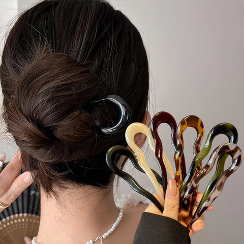 U-Shaped Tortoiseshell Hair Fork - Elegant Acrylic Hairpin for Women and Girls