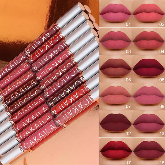 Dark Red Matte Lip Gloss - 18 Color Velvet Lip Glaze, Long-Lasting & Waterproof Liquid Lipstick for Women