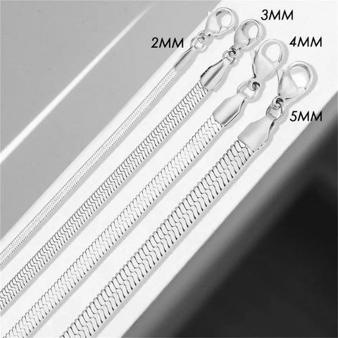 eManco Unisex Snake Chain Necklace - Silver Color Choker Stainless Steel Herringbone Chain for Women Jewelry Wholesale