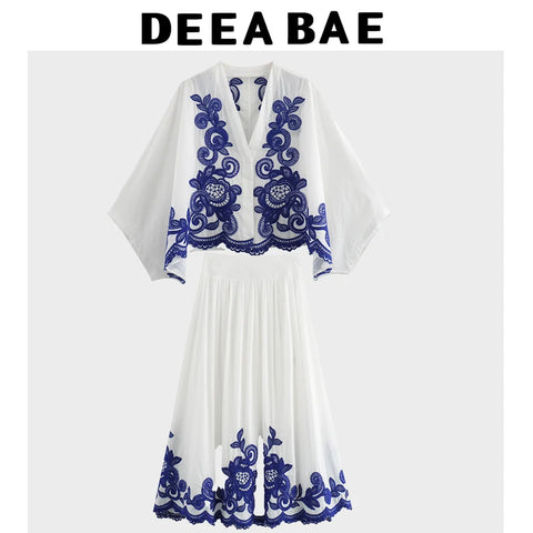 DEEABAE Blue Flower Porcelain Print Fashion Set
