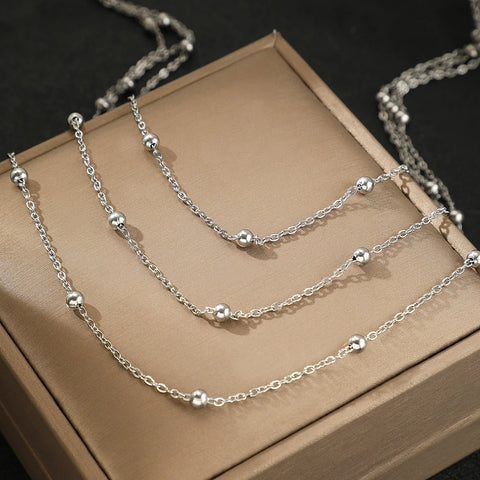 Stainless Steel Multi-Layered Bead Necklace for Women – Elegant Party Jewelry