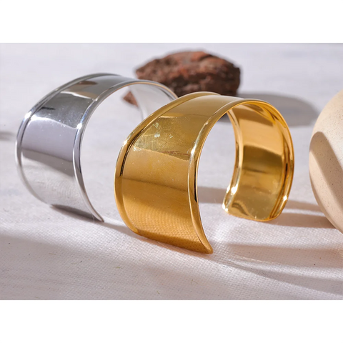 Yhpup High Quality Stainless Steel Wide Cuff Open Bracelet - Waterproof Personalized Unisex Jewelry