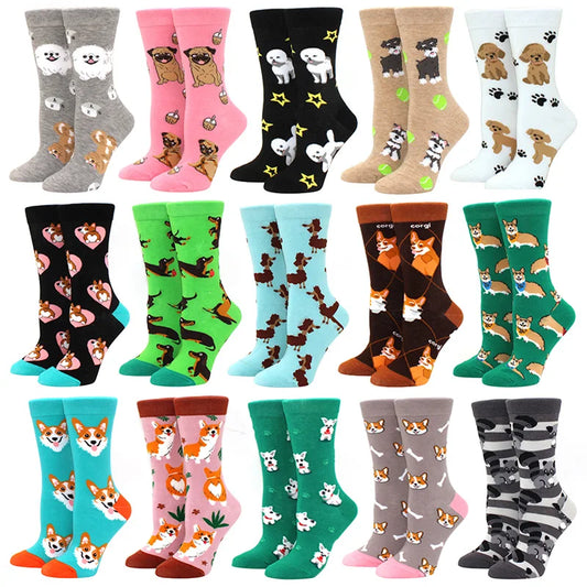 New Corgi Schnauzer Cartoon Happy Puppy Collection Socks for Men and Women