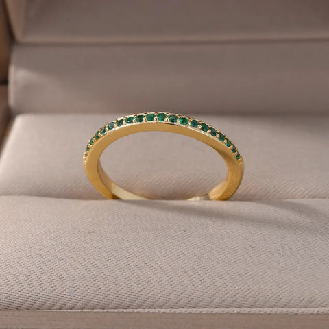 Mini Zircon Green Rings for Women - Adjustable Stainless Steel Gold Color Engagement Wedding Jewelry Gift