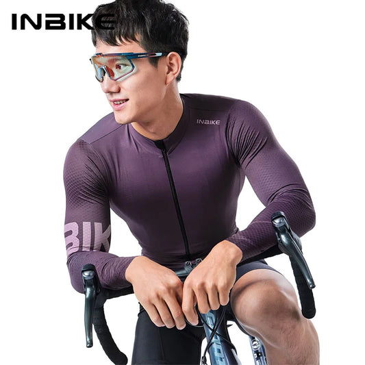 INBIKE Men's Cycling Long Sleeve Breathable MTB Jersey – Comfortable Road Bike Top with Pocket