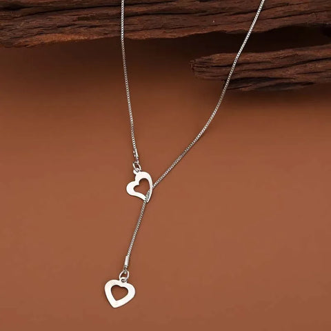 Fashion Double Love Heart Necklaces for Women - Simple Silver Color Long Tassel Jewelry Gift