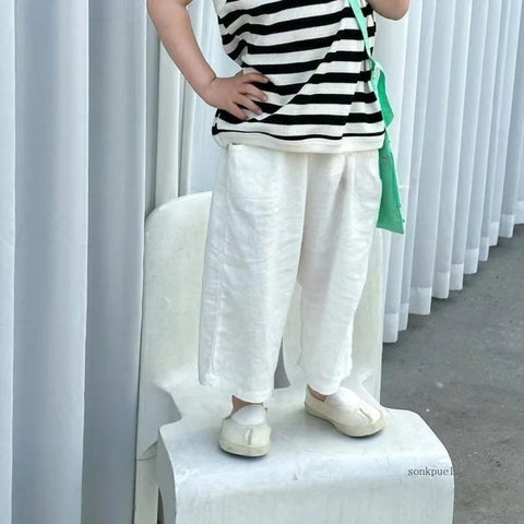 Cotton and Linen Cropped Trousers for Kids