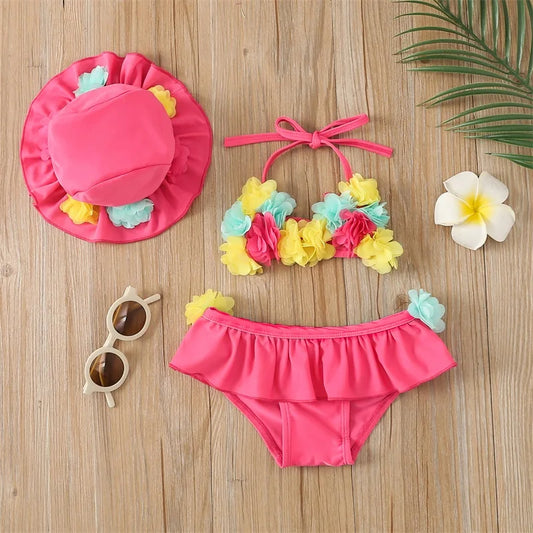 Infant Baby Girl Beach Swimsuit Set - 3pcs