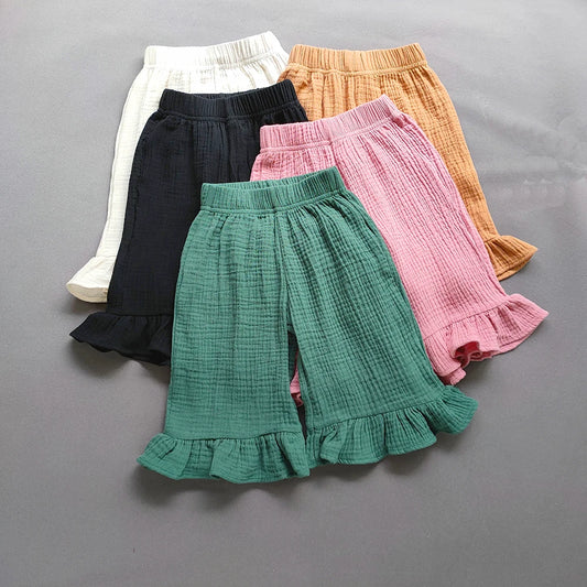 Spring Summer Korean Girl's Ruffle Capris Pants