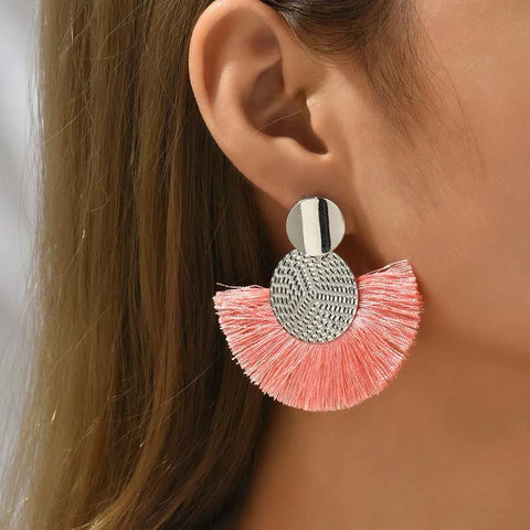 Fashion Bohemian Big Tassel Dangle Earrings for Women - Vintage White Fringe Statement Jewelry