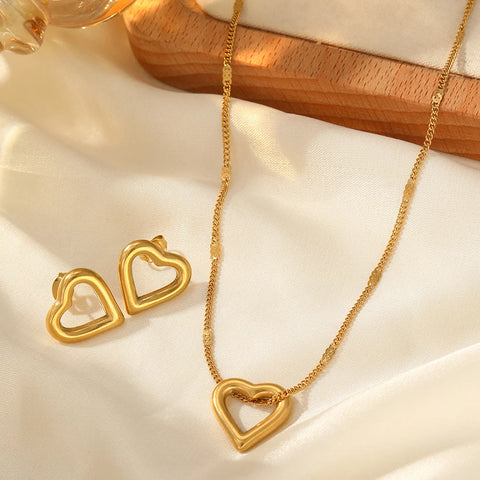 Stainless Steel Jewelry Set Necklace Earrings with Romantic Love Pendant for Women - Creative Gifts