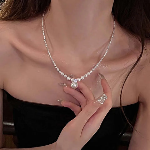 New Fashion Pearl Droplet Necklace for Women - Minimalist Design String Bead Collarbone Chain Wedding Jewelry Gifts
