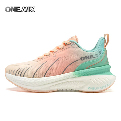 ONEMIX Women's Black Breathable Running Sneakers - Stylish Pink Fashion Sports Shoes with Free Shipping