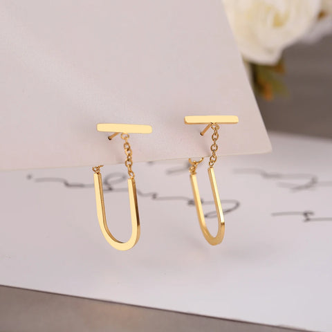 Stainless Steel Geometric Stick Earrings with U-Shaped Tassel for Women – Gothic Hip Hop Jewelry Gifts