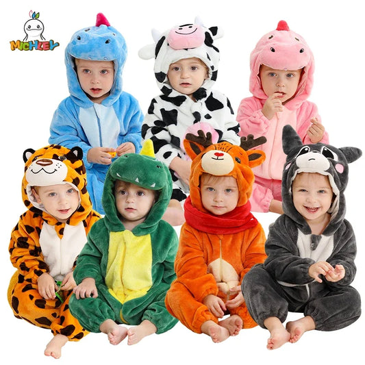 MICHLEY Winter Baby Rompers Hooded Flannel Cosplay