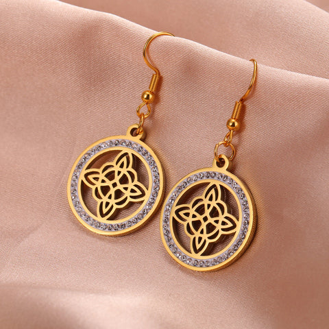 Skyrim Witch Knot Drop Earrings - Stainless Steel Amulet with Clear Zircon Pendant | Unique Witchcraft Jewelry for Valentine’s Day