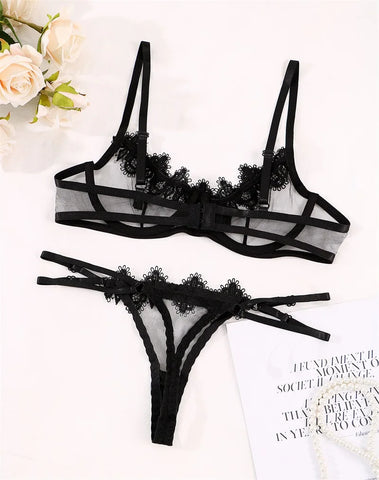 Sensual Transparent Lace Lingerie Set - Exotic 2-Piece Bra and Thong