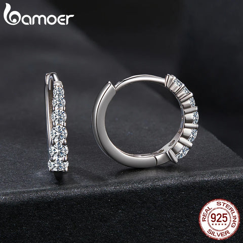 BAMOER Moissanite Hoop Earrings – White Gold Plated 925 Sterling Silver Huggies