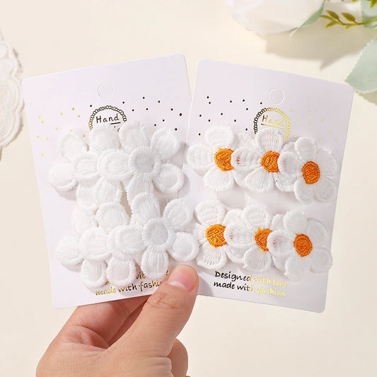 2Pcs/set Sweet Embroidery Flower Hair Clips for Kids Girls - Snap Hairpins BB Clip Barrettes Headwear Accessories