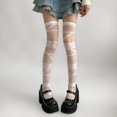 Gothic Lolita Thigh High Stockings - 1/2/5 Pairs Ultra-thin Silk Socks for Women